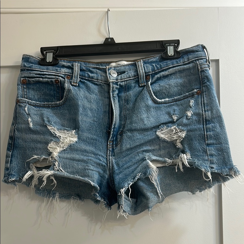 Abercrombie & Fitch Blue Jean Shorts Distressed High-Waisted